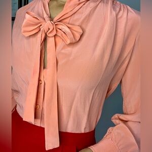 Vintage Silk Blouse Bow Neck Tie, Flaws